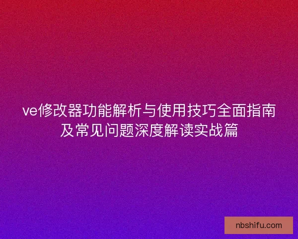 ve修改器功能解析与使用技巧全面指南及常见问题深度解读实战篇