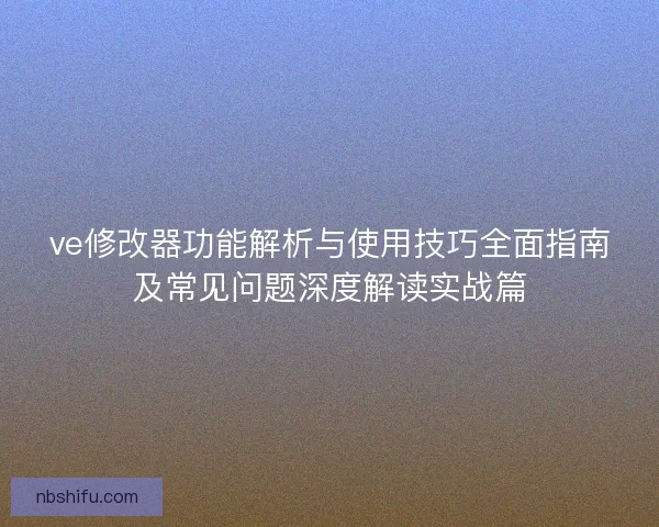 ve修改器功能解析与使用技巧全面指南及常见问题深度解读实战篇